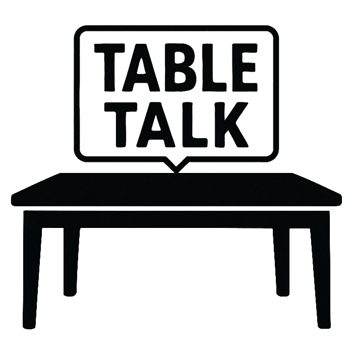 Table Talk logo with speech bubble above a simple table silhouette, church small group discussion ministry