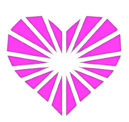 Pink heart with radiating sunburst pattern, geometric design symbolizing love and outreach