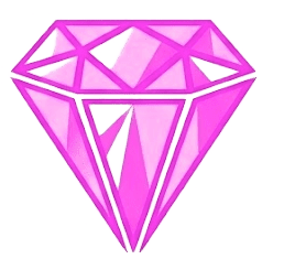 Pink faceted diamond or gemstone illustration with geometric cut design