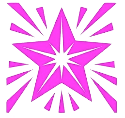 Bright pink starburst design with six-pointed star radiating decorative rays
